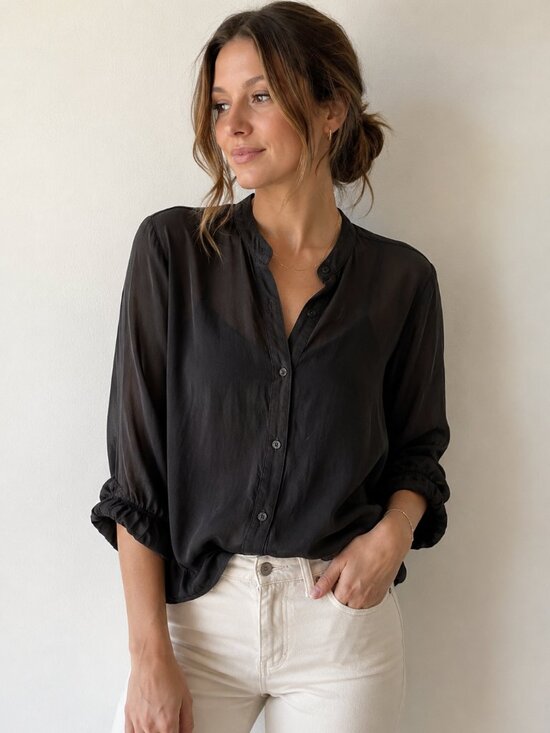 Maven West Tops - Maven West Black Cupro Blouse XS Sheer Button Front Lightweight Minimalist Shirt